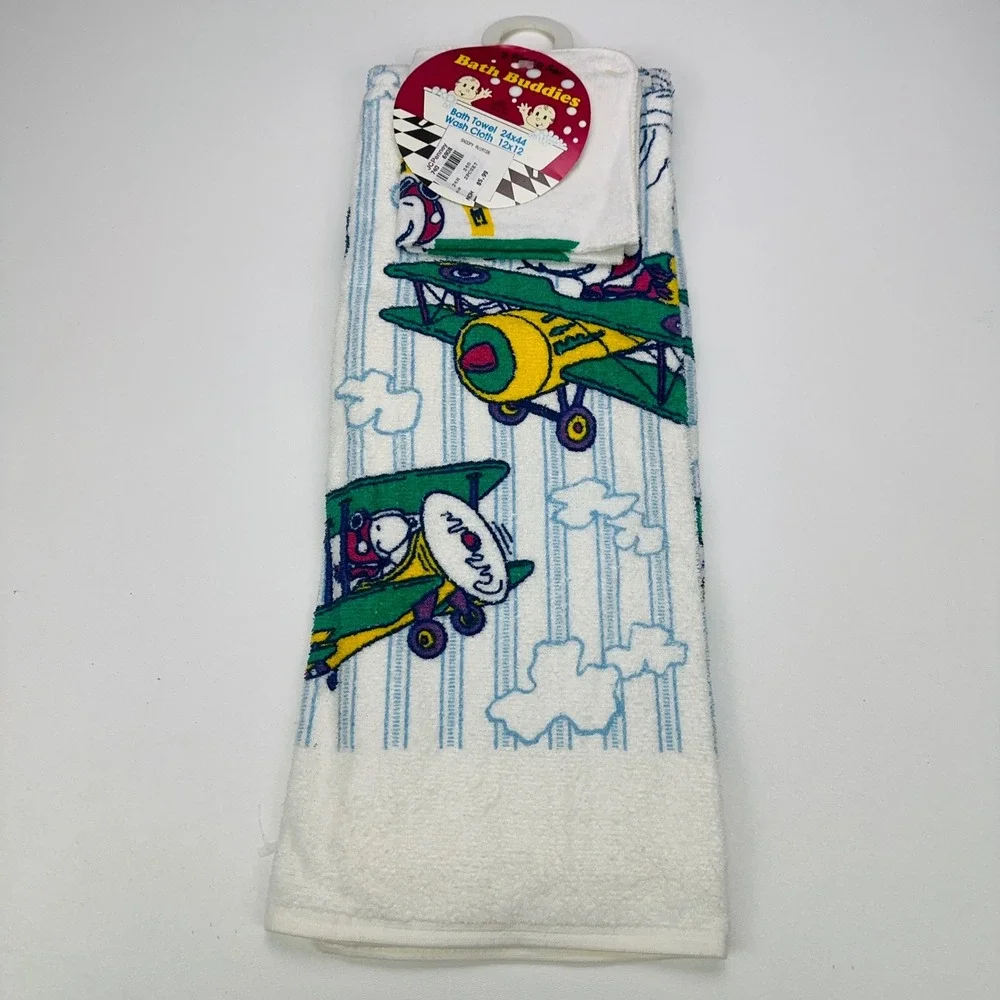 Vintage Peanuts Snoopy Charlie Brown Bath Buddies 2pc Towel Washcloth Set NEW
